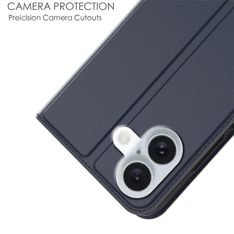 For iPhone 16 Case PU Leather Strong Magnetic Closure Phone Cover Folio Stand View Full Protection - Blue