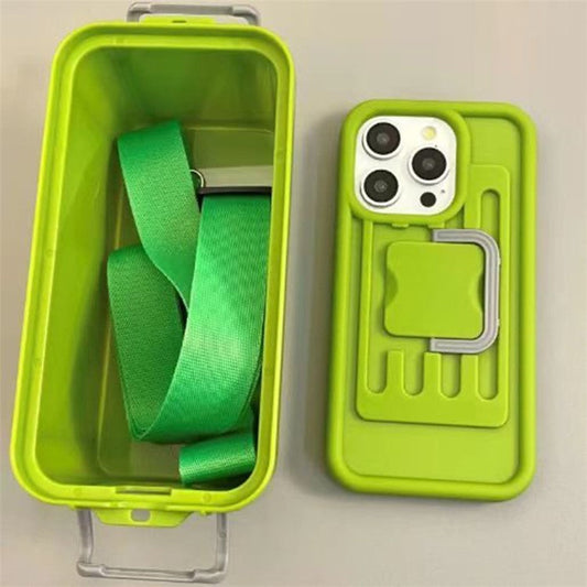 XX Series For iPhone 16 Pro Case Candy Color PC+TPU Phone Cover with Crossbody Storage Box - Green