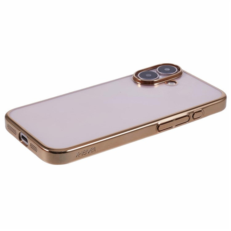 X-LEVEL For iPhone 16 Case Hard PC Transparent Shockproof Phone Cover - Gold