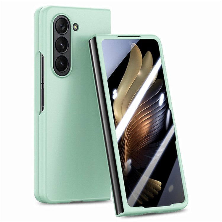For Samsung Galaxy Z Fold6 5G Case Rubberized PC Phone Cover with Tempered Glass Film - Light Green