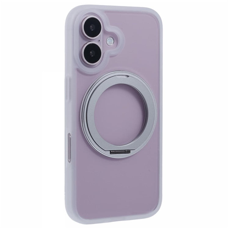 For iPhone 16 Plus Phone Case Ring Holder Kickstand PC+TPU Phone Cover - White