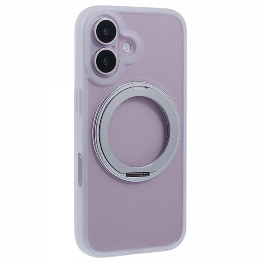 For iPhone 16 Plus Phone Case Ring Holder Kickstand PC+TPU Phone Cover - White