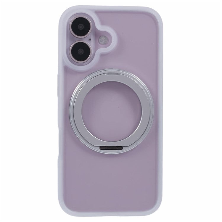 For iPhone 16 Plus Phone Case Ring Holder Kickstand PC+TPU Phone Cover - White