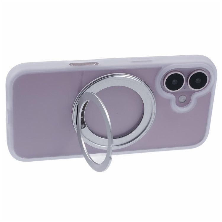 For iPhone 16 Plus Phone Case Ring Holder Kickstand PC+TPU Phone Cover - White
