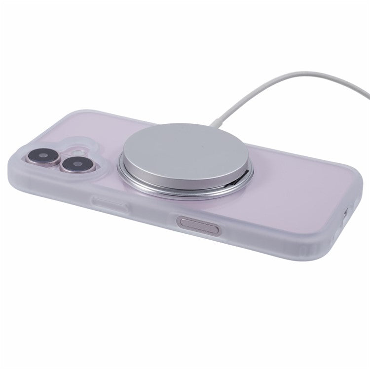 For iPhone 16 Plus Phone Case Ring Holder Kickstand PC+TPU Phone Cover - White