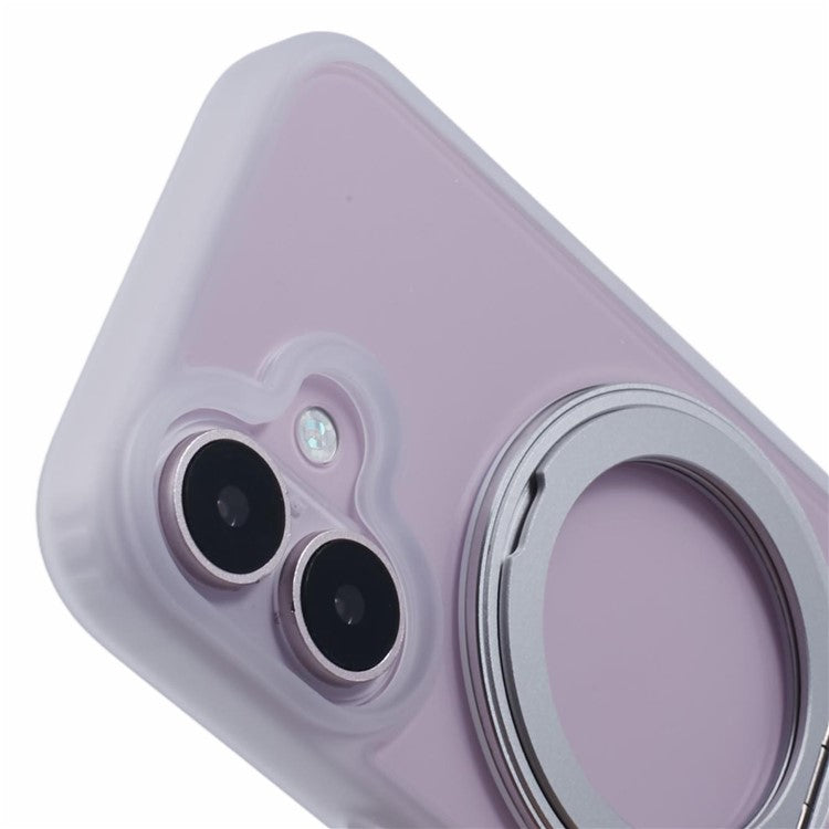 For iPhone 16 Plus Phone Case Ring Holder Kickstand PC+TPU Phone Cover - White