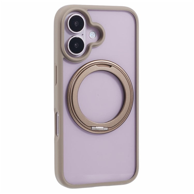 For iPhone 16 Plus Phone Case Ring Holder Kickstand PC+TPU Phone Cover - Titanium Gold
