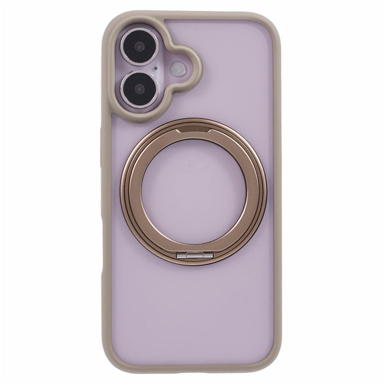 For iPhone 16 Plus Phone Case Ring Holder Kickstand PC+TPU Phone Cover - Titanium Gold