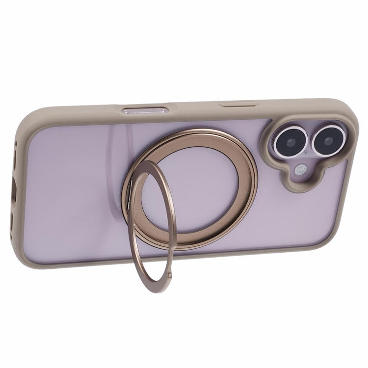 For iPhone 16 Plus Phone Case Ring Holder Kickstand PC+TPU Phone Cover - Titanium Gold