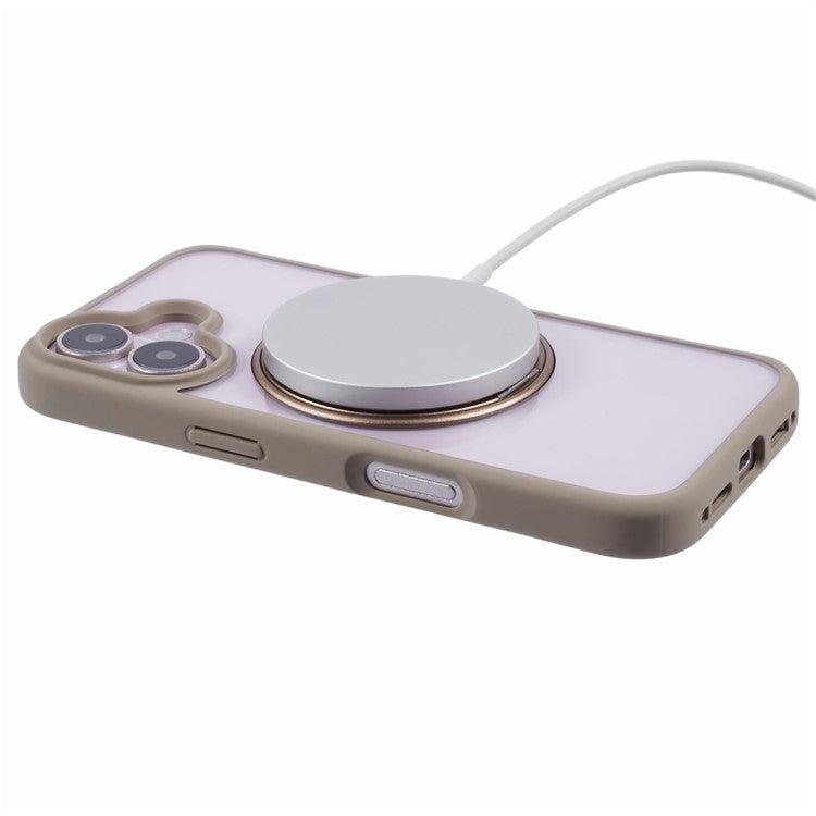 For iPhone 16 Plus Phone Case Ring Holder Kickstand PC+TPU Phone Cover - Titanium Gold