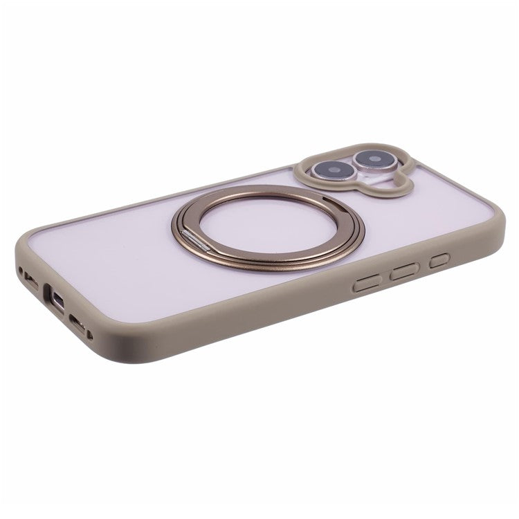 For iPhone 16 Plus Phone Case Ring Holder Kickstand PC+TPU Phone Cover - Titanium Gold