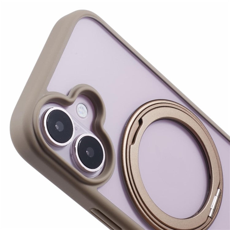 For iPhone 16 Plus Phone Case Ring Holder Kickstand PC+TPU Phone Cover - Titanium Gold