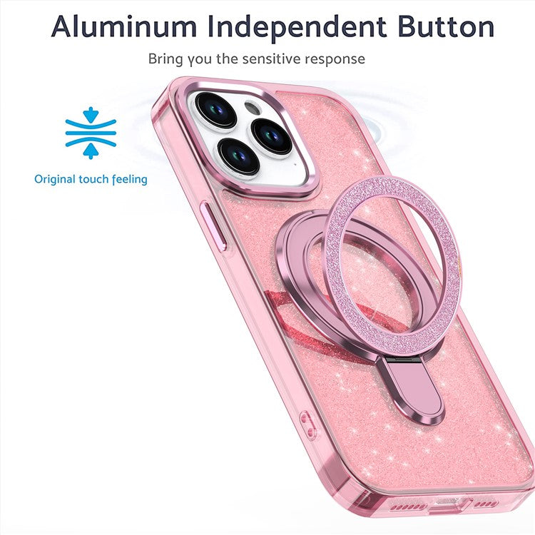 For iPhone 16 Pro Kickstand Case Glitter Design TPU+PC Hybrid Phone Cover - Transparent