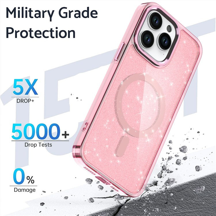 For iPhone 16 Pro Magnetic Case Glitter Design TPU+PC Phone Cover - Blue