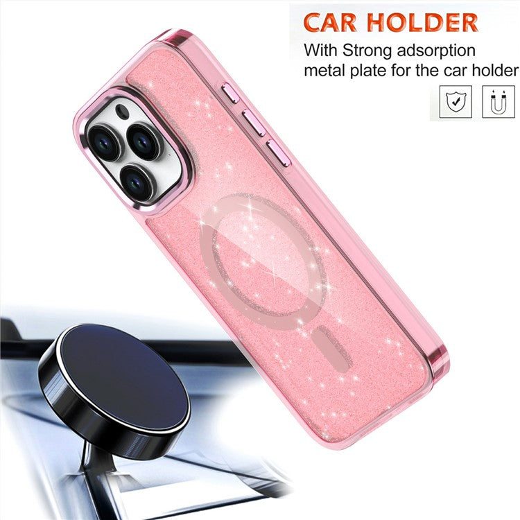 For iPhone 16 Pro Magnetic Case Glitter Design TPU+PC Phone Cover - Blue