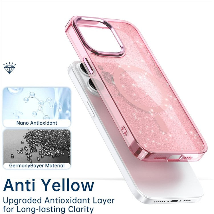 For iPhone 16 Pro Magnetic Case Glitter Design TPU+PC Phone Cover - Blue
