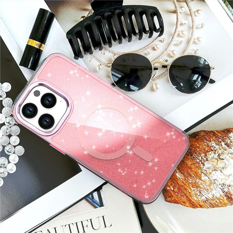 For iPhone 16 Pro Magnetic Case Glitter Design TPU+PC Phone Cover - Blue