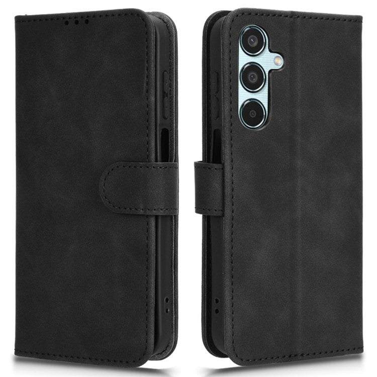 For Samsung Galaxy M35 5G Case Skin-Feel Leather Anti-Drop Wallet Flip Phone Cover - Black