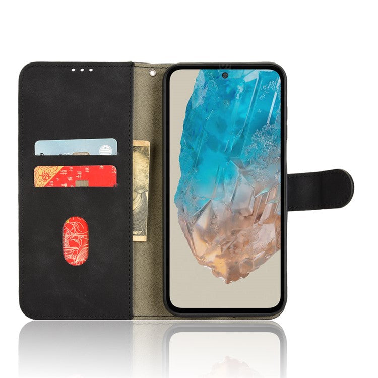 For Samsung Galaxy M35 5G Case Skin-Feel Leather Anti-Drop Wallet Flip Phone Cover - Black