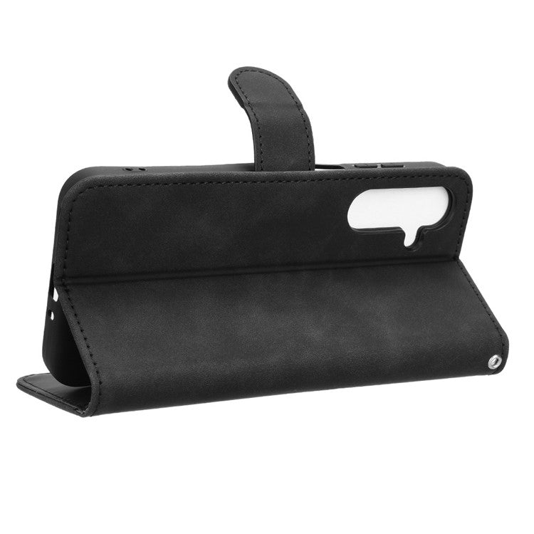For Samsung Galaxy M35 5G Case Skin-Feel Leather Anti-Drop Wallet Flip Phone Cover - Black