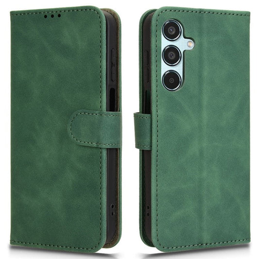 For Samsung Galaxy M35 5G Case Skin-Feel Leather Anti-Drop Wallet Flip Phone Cover - Green