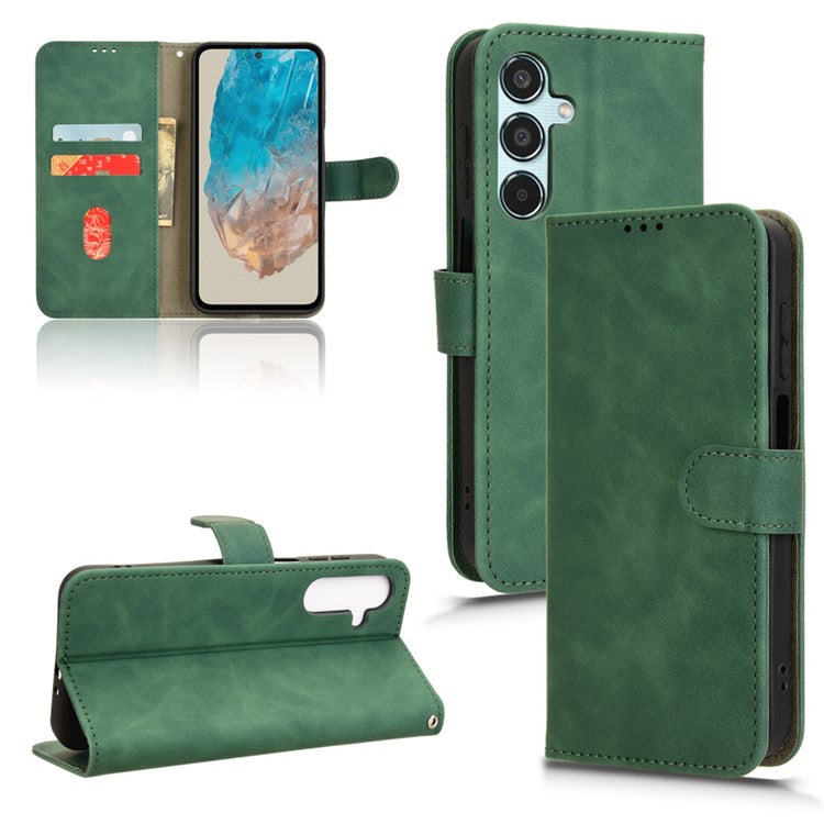 For Samsung Galaxy M35 5G Case Skin-Feel Leather Anti-Drop Wallet Flip Phone Cover - Green