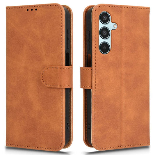 For Samsung Galaxy M35 5G Case Skin-Feel Leather Anti-Drop Wallet Flip Phone Cover - Brown