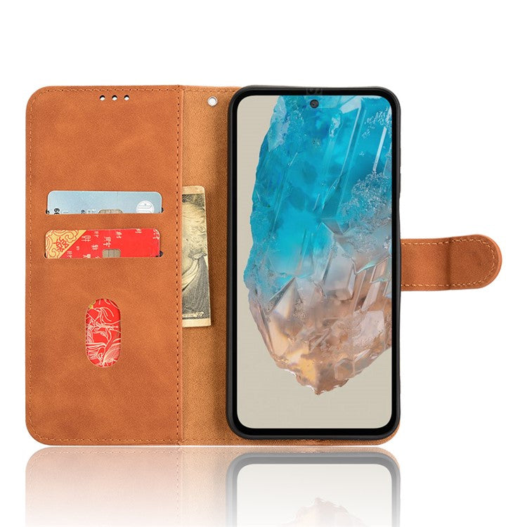 For Samsung Galaxy M35 5G Case Skin-Feel Leather Anti-Drop Wallet Flip Phone Cover - Brown