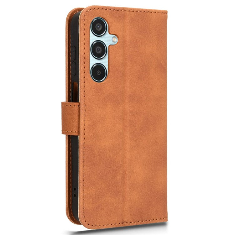 For Samsung Galaxy M35 5G Case Skin-Feel Leather Anti-Drop Wallet Flip Phone Cover - Brown