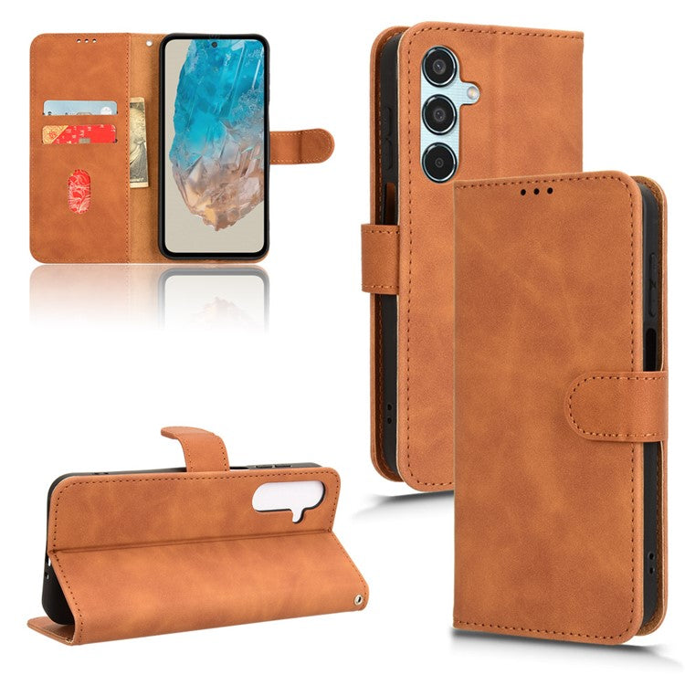 For Samsung Galaxy M35 5G Case Skin-Feel Leather Anti-Drop Wallet Flip Phone Cover - Brown