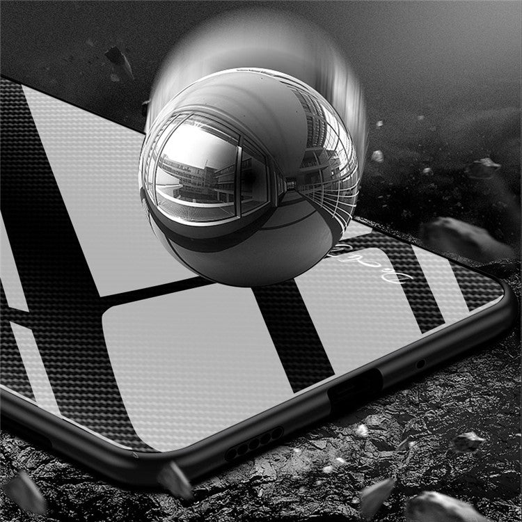 For iPhone 16 Pro Case Tempered Glass+TPU Phone Cover Carbon Fiber Texture - Black