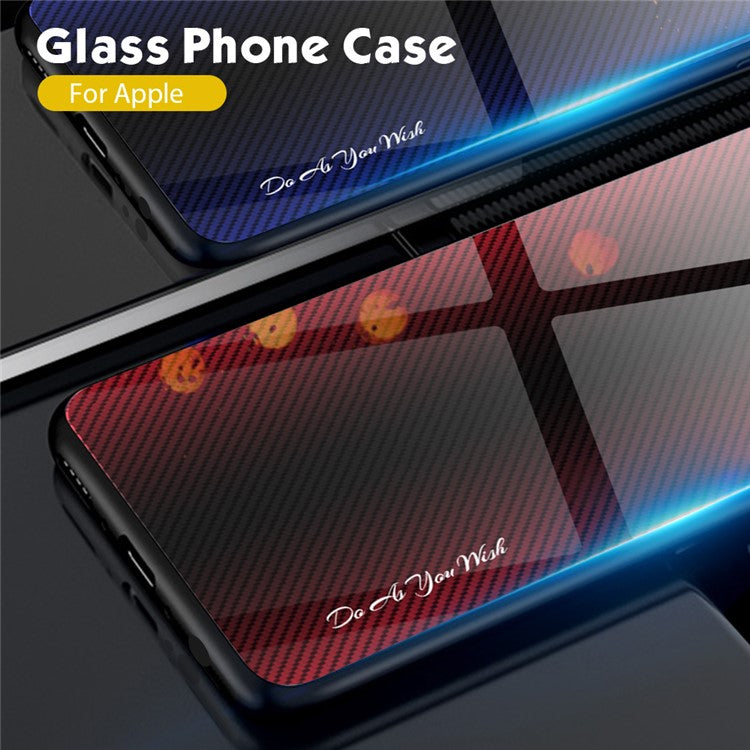 For iPhone 16 Pro Case Tempered Glass+TPU Phone Cover Carbon Fiber Texture - Black