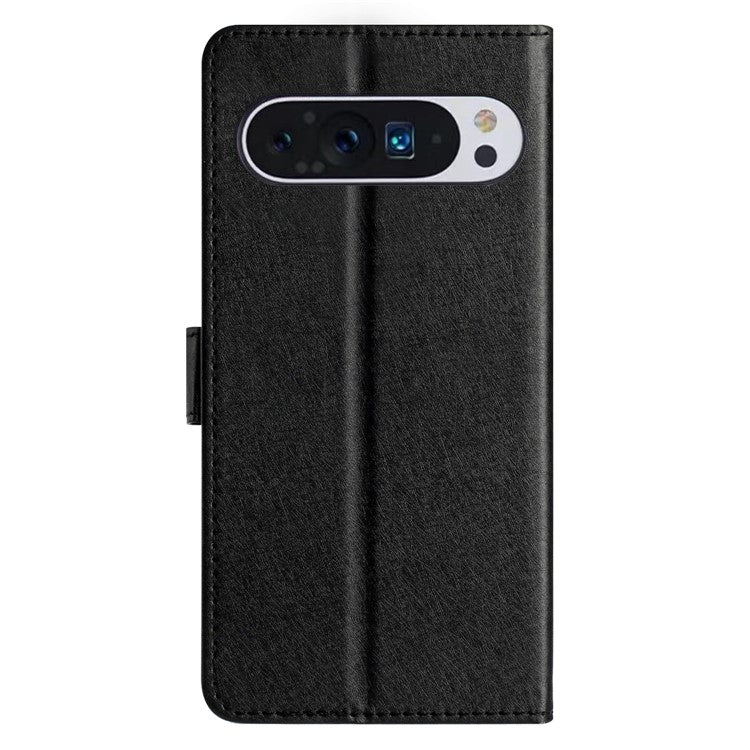 For Google Pixel 9 / 9 Pro Case Silk Texture Anti-fall Leather Wallet Stand Smartphone Cover - Black