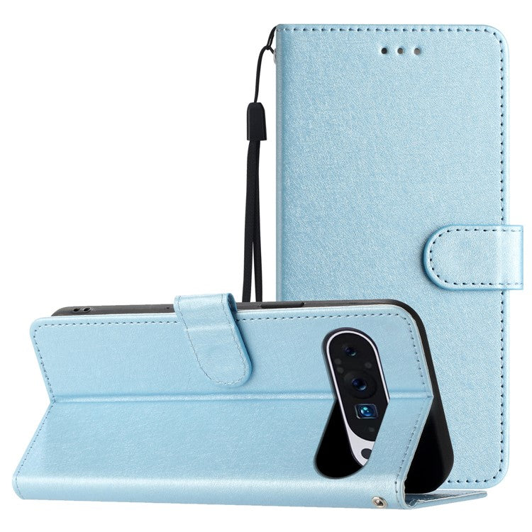 For Google Pixel 9 / 9 Pro Case Silk Texture Anti-fall Leather Wallet Stand Smartphone Cover - Sky Blue