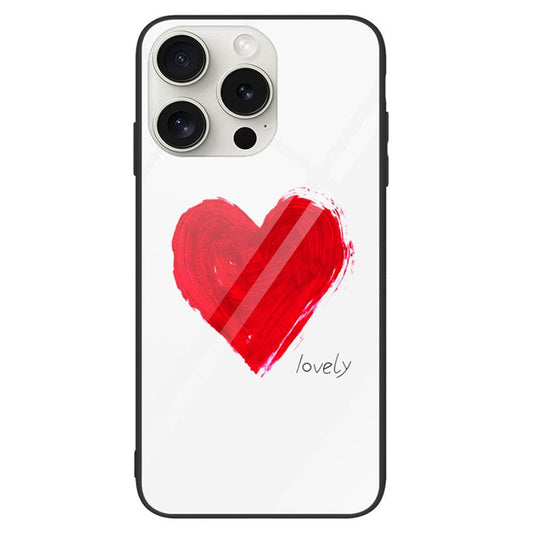 For iPhone 16 Pro Case Pattern Print Tempered Glass+PC+TPU Anti-Drop Phone Cover - Lovely