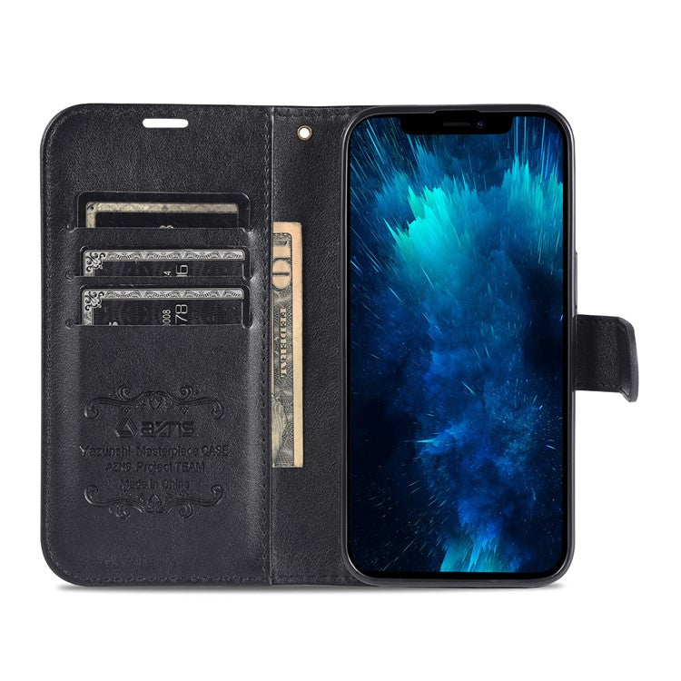 AZNS For iPhone 16 Pro Stand Case Anti-Drop PU Leather Wallet Phone Cover - Black