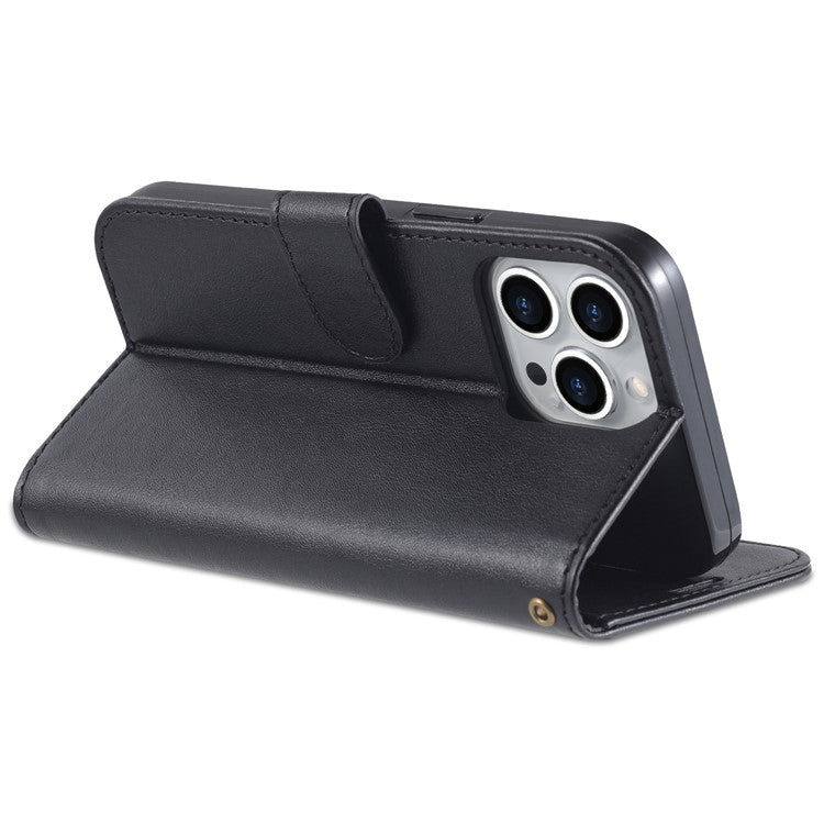 AZNS For iPhone 16 Pro Stand Case Anti-Drop PU Leather Wallet Phone Cover - Black