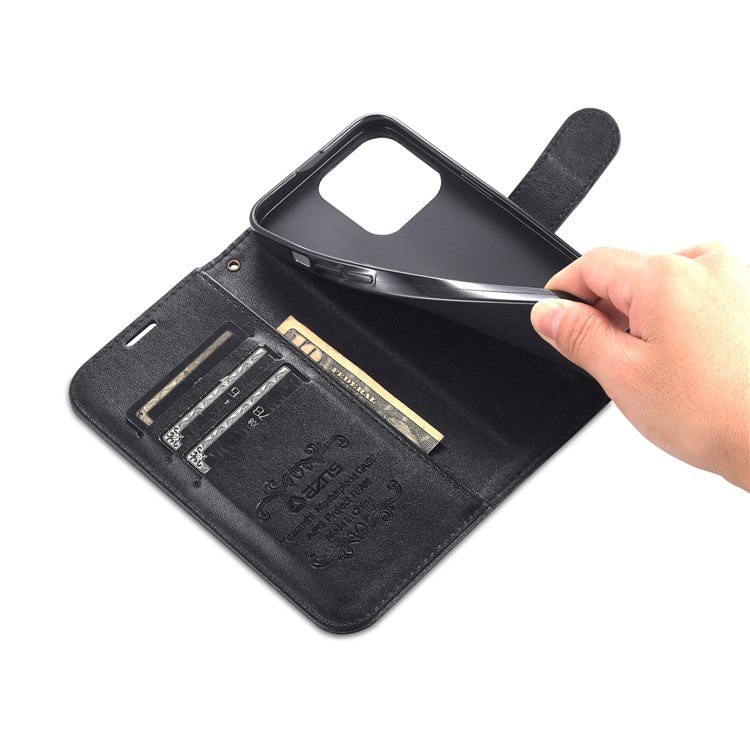 AZNS For iPhone 16 Pro Stand Case Anti-Drop PU Leather Wallet Phone Cover - Black