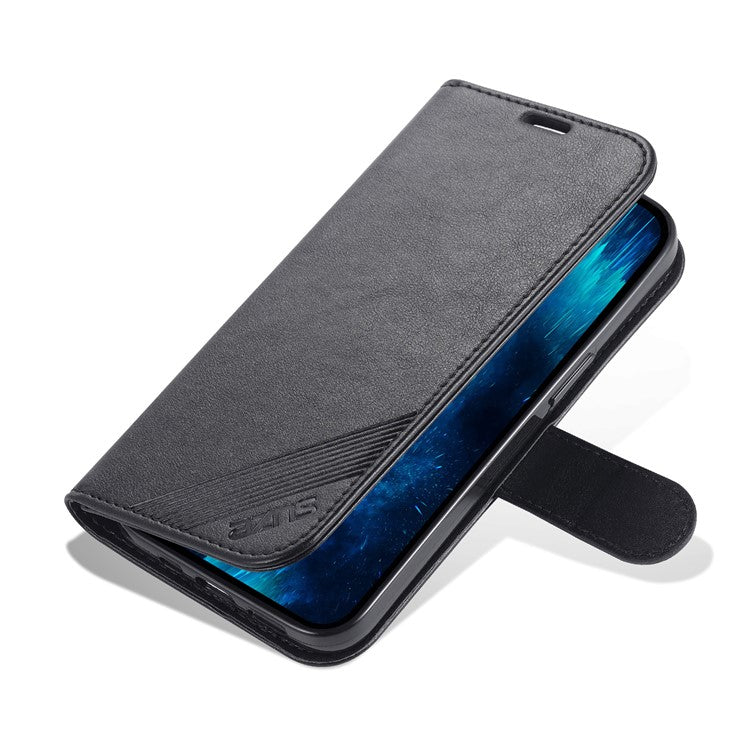 AZNS For iPhone 16 Pro Stand Case Anti-Drop PU Leather Wallet Phone Cover - Black