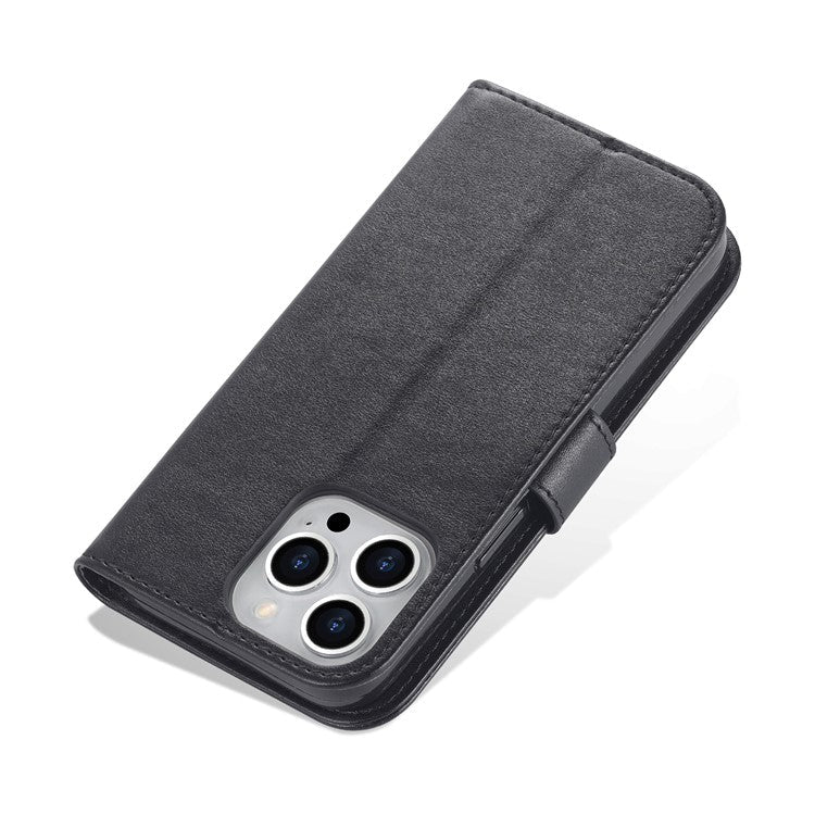 AZNS For iPhone 16 Pro Stand Case Anti-Drop PU Leather Wallet Phone Cover - Black