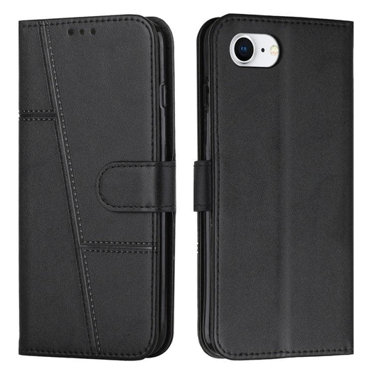 For iPhone 16e Case PU Leather Wallet Flip Phone Cover Calf Texture - Black