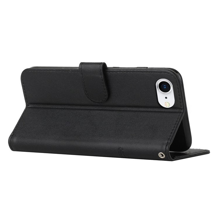 For iPhone 16e Case PU Leather Wallet Flip Phone Cover Calf Texture - Black