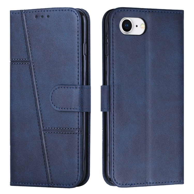 For iPhone 16e Case PU Leather Wallet Flip Phone Cover Calf Texture - Sapphire