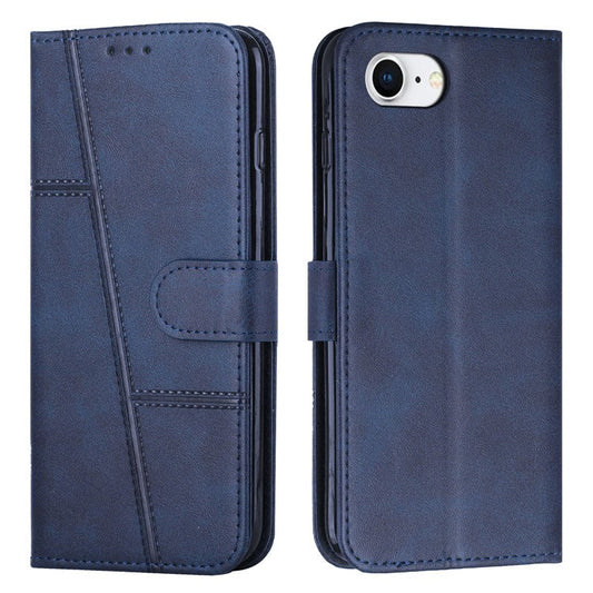For iPhone 16e Case PU Leather Wallet Flip Phone Cover Calf Texture - Sapphire