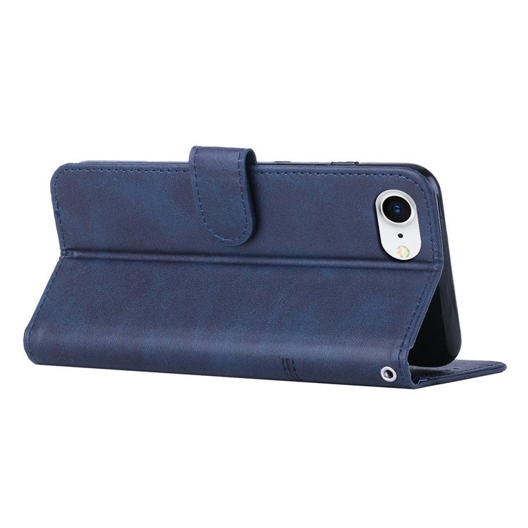 For iPhone 16e Case PU Leather Wallet Flip Phone Cover Calf Texture - Sapphire