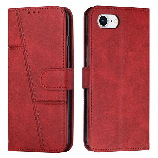 For iPhone 16e Case PU Leather Wallet Flip Phone Cover Calf Texture - Red