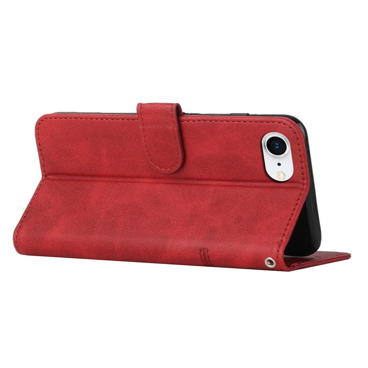 For iPhone 16e Case PU Leather Wallet Flip Phone Cover Calf Texture - Red