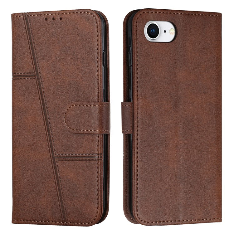 For iPhone 16e Case PU Leather Wallet Flip Phone Cover Calf Texture - Brown
