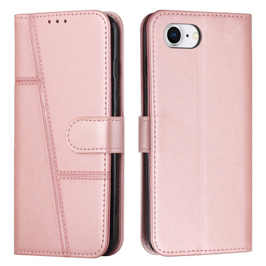 For iPhone 16e Case PU Leather Wallet Flip Phone Cover Calf Texture - Rose Gold