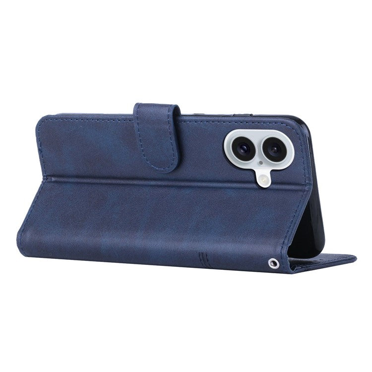 For iPhone 16 Case Stand Flip Protective Leather Phone Cover - Sapphire